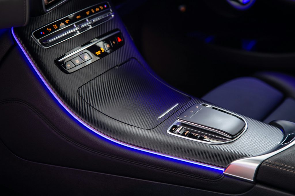 Close-up view of a luxury car